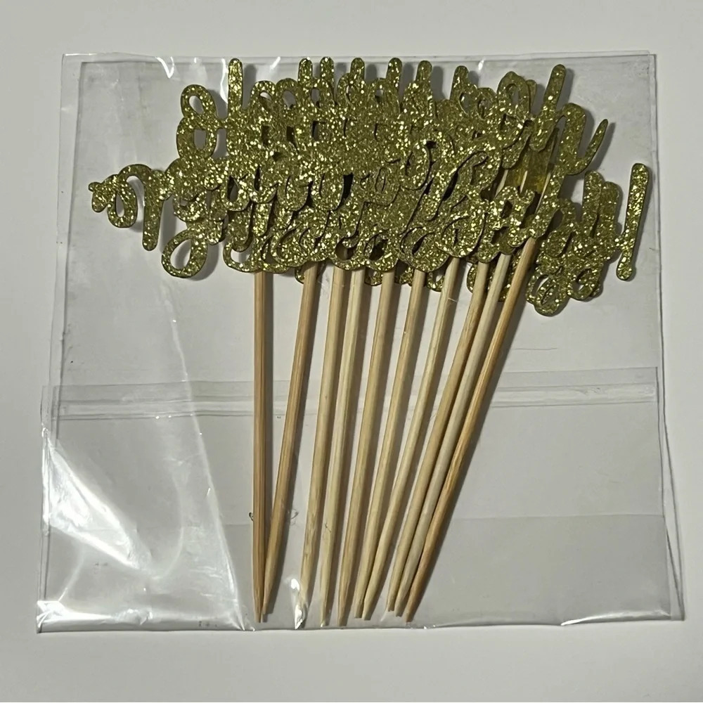 10 piece gold glitter Oh Baby cupcake toppers for baby shower - Picture 2 of 2